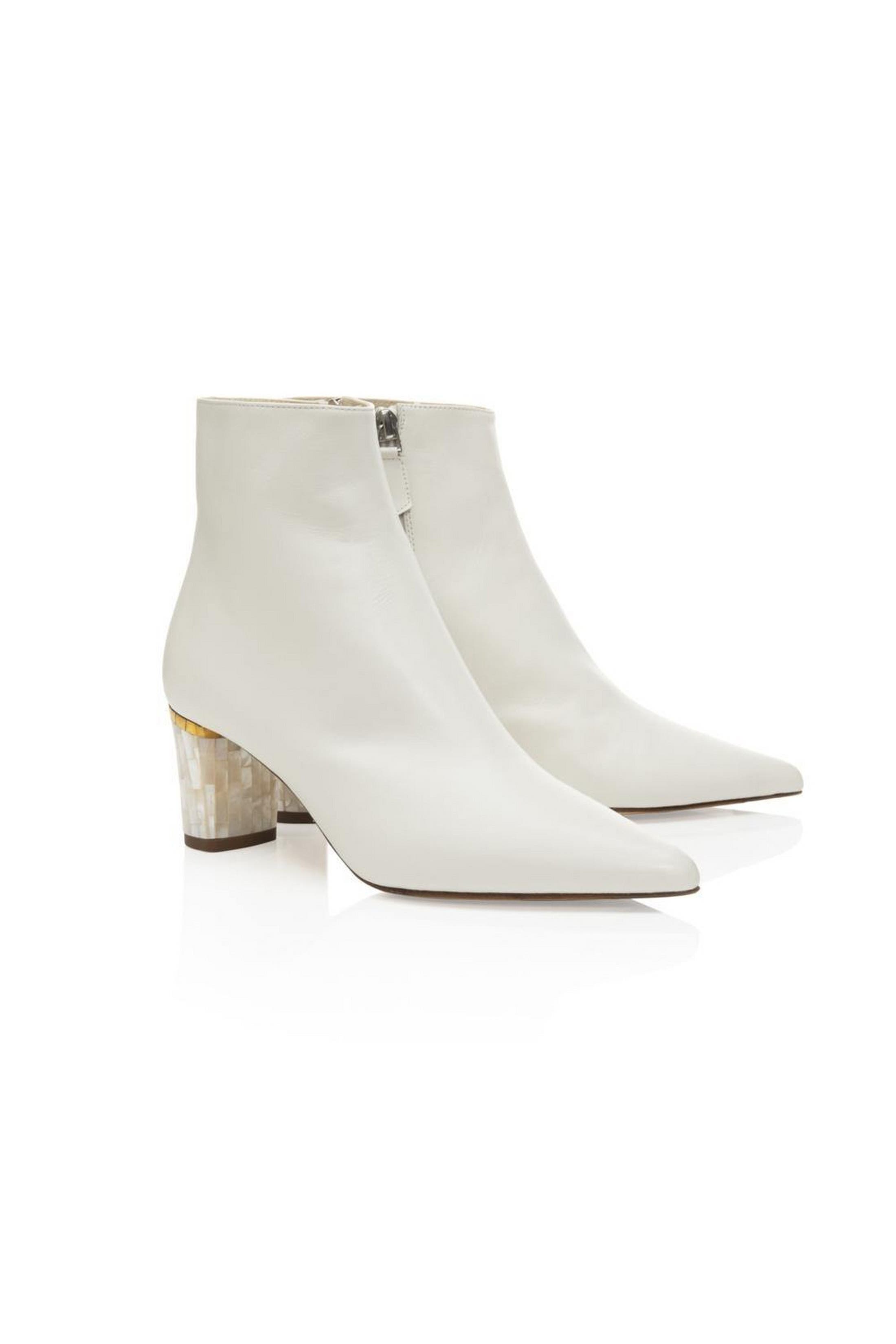 Freya Rose June White Pearl Heel Ankle Boots, Alternate, color, White