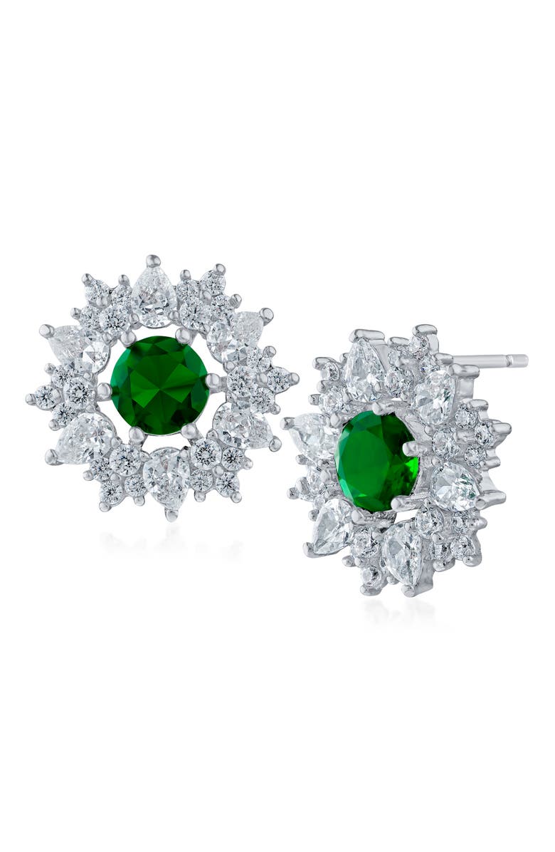 CZ by Kenneth Jay Lane Cubic Zirconia Halo Stud Earrings, Main, color, Green/ Silver