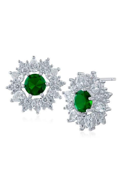 Cubic Zirconia Halo Stud Earrings