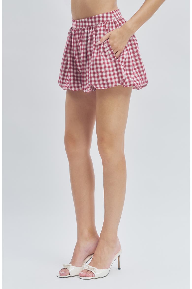 Gingham Bubble Hem Shorts, Alternate, color, BERRY GINGHAM