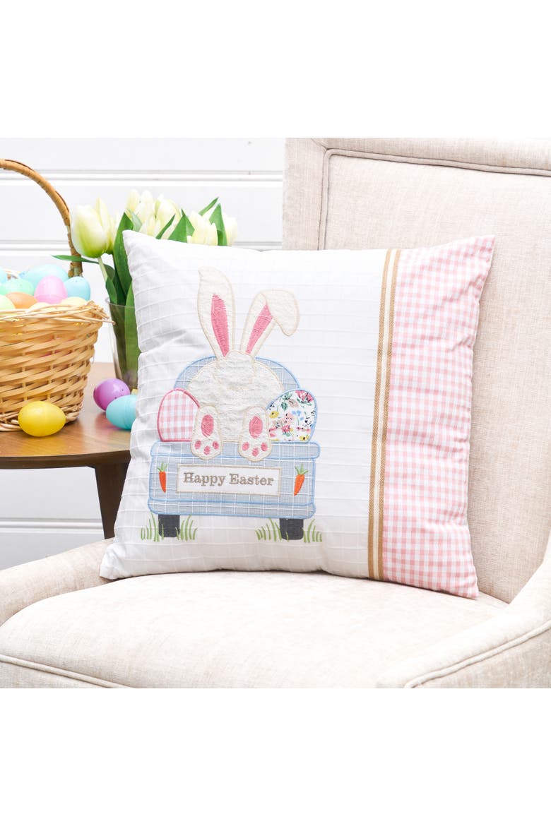 Happy Easter Spring Themed Bunny Eggs Accent Throw Pillow, 18" x 18", Alternate, color, Pink