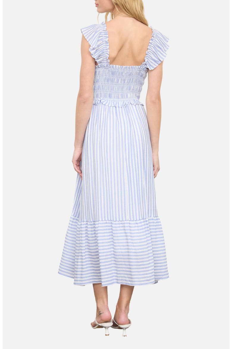 Stripe Flutter Sleeve Smocked Dress, Alternate, color, BLUE