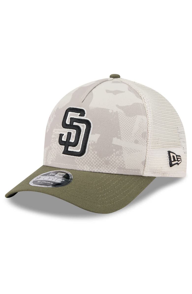 New Era Men's New Era Light Beige/Olive San Diego Padres 2025 Armed Forces Day 9FORTY M-Crown A-Frame Adjustable Hat, Alternate, color, Light Beige