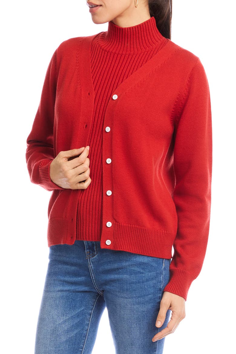 V-Neck Cardigan, Alternate, color, TOMATO RED