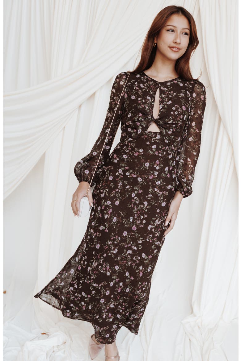 Rosalyn Floral Maxi Dress, Alternate, color, BROWN LILAC FLORAL