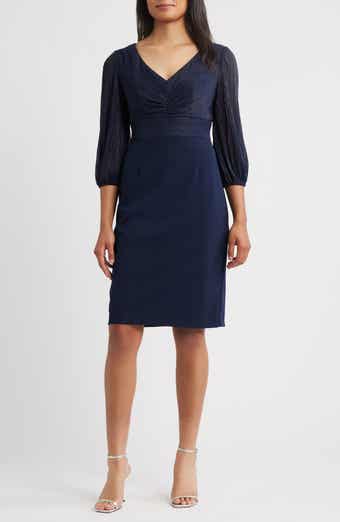 Alex Evenings Pleated Metallic Mixed Media Cocktail Sheath Dress