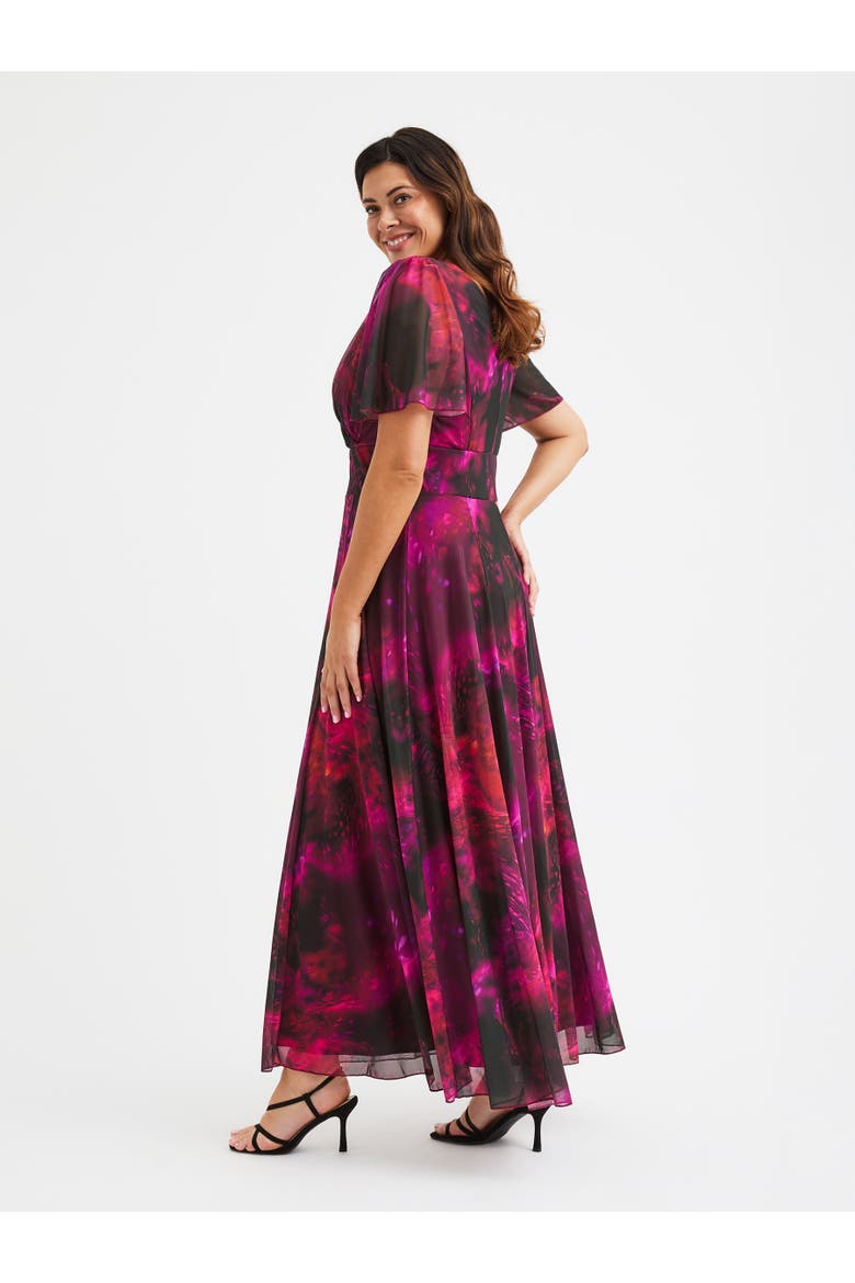 Isabelle Printed Angel Sleeve Dress, Alternate, color, Wine Marble