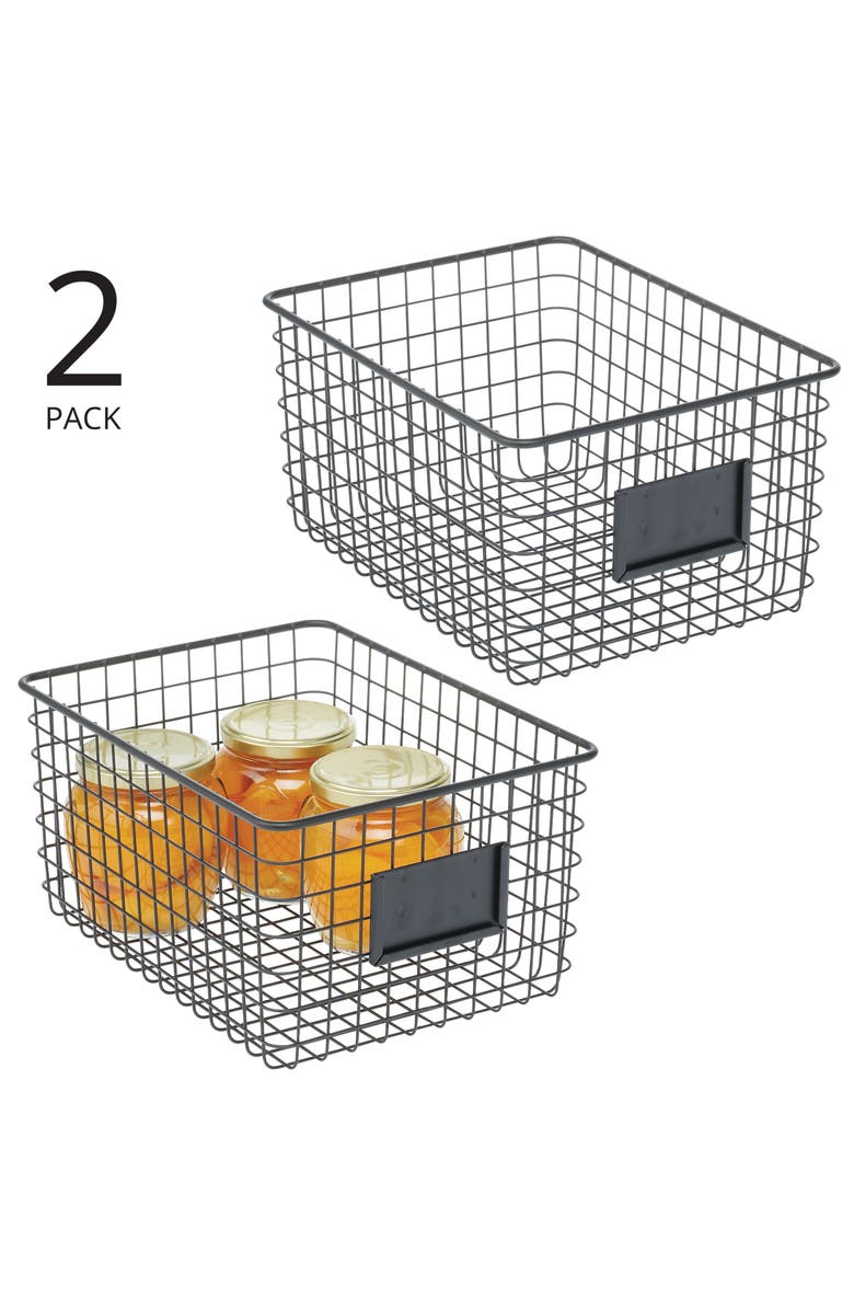 mDesign Metal Pantry Basket with Label Plate for Kitchen Organization - 2-Pack, Alternate, color, Matte Black