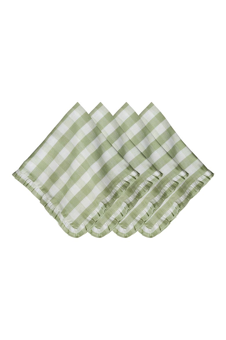 Gingham Ruffle Set of 4 Cotton & Linen Napkins, Main, color, SEAGRASS
