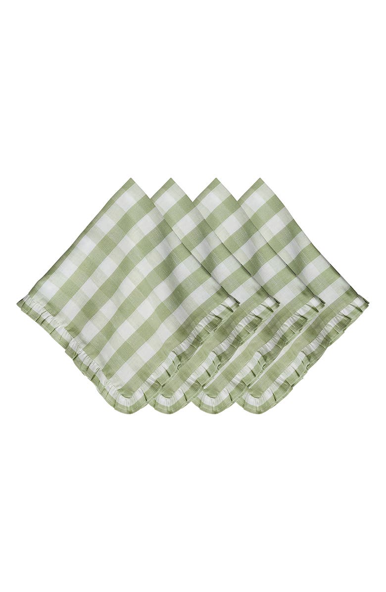 Juliska Gingham Ruffle Set of 4 Cotton & Linen Napkins, Main, color, Seagrass