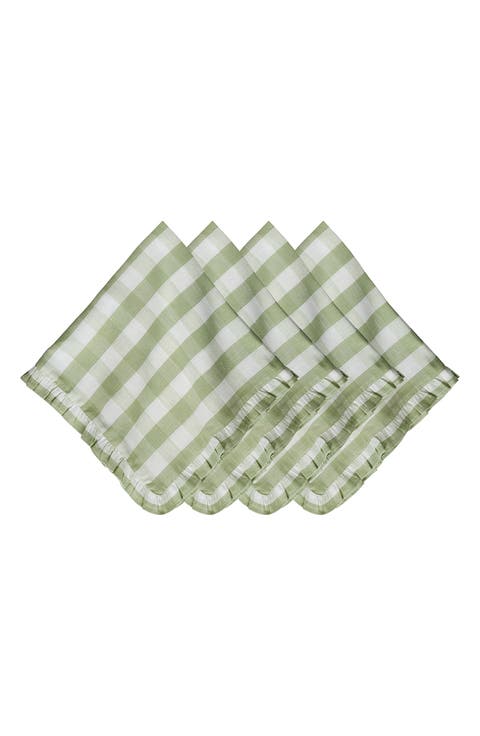 Gingham Ruffle Set of 4 Cotton & Linen Napkins