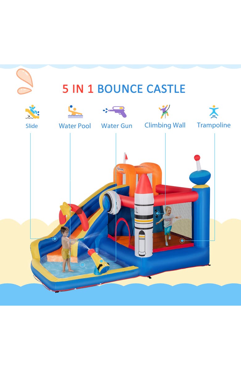 Outsunny 5-in-1 Inflatable Water Slide Kids Bounce House Space Theme, Alternate, color, Multi Color