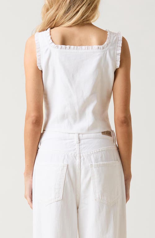 Le Jean Ruffle Trim Linen Blend Crop Tank In White