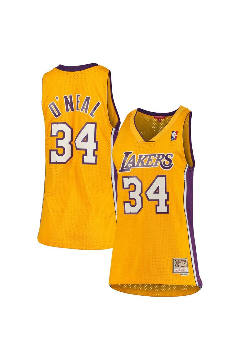 Women's Mitchell & Ness Shaquille O'Neal Gold Los Angeles Lakers 1999/00 Hardwood Classics Swingman Jersey, Alternate, color, Gold