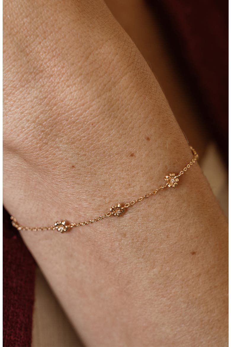 Cubic Zirconia Birthstone Flower Station Bracelet, Alternate, color, GOLD MARCH