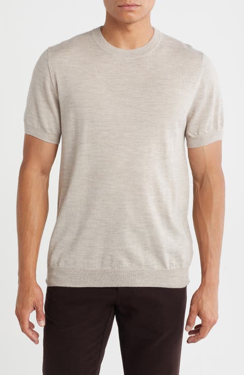 Short Sleeve Merino Wool & Silk Crewneck Sweater