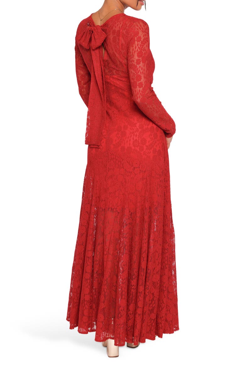 Keani Long Sleeve Lace Gown, Alternate, color, RED