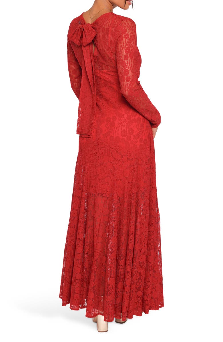Petal & Pup Keani Long Sleeve Lace Gown, Alternate, color, Red