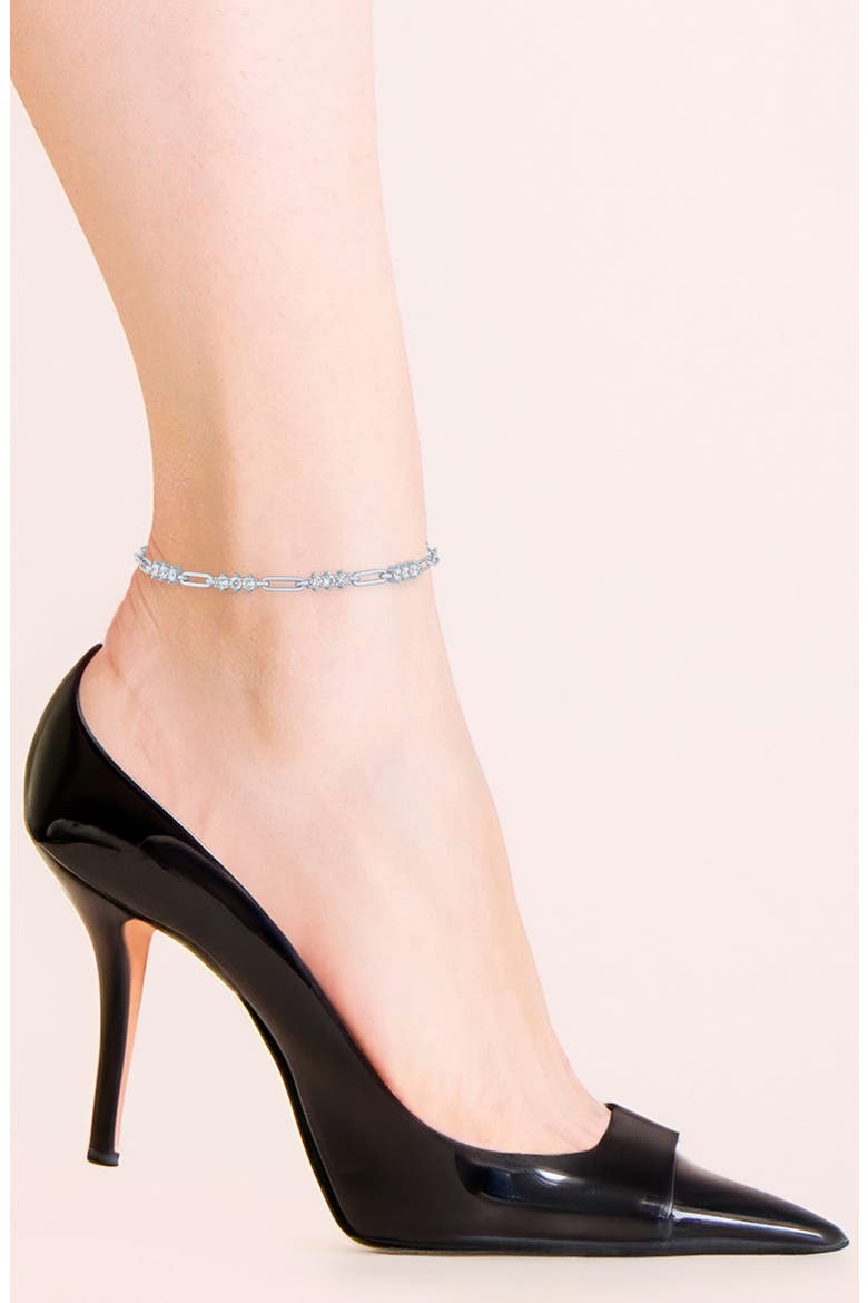 Round Cubic Zirconia Station Anklet, Alternate, color, CLEAR SILVER
