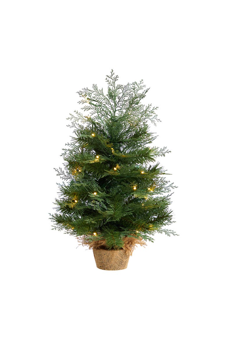 NEARLY NATURAL 2-ft Artificial Christmas Tree in Burlap Base with 35 Warm White LED Lights, Main, color, Green