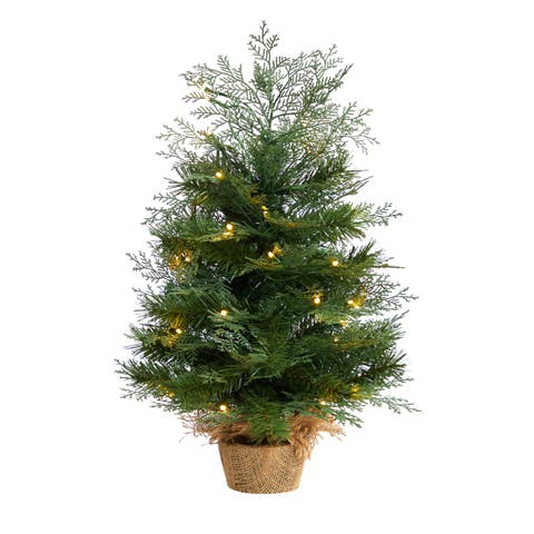 2-ft Artificial Christmas Tree in Burlap Base with 35 Warm White LED Lights