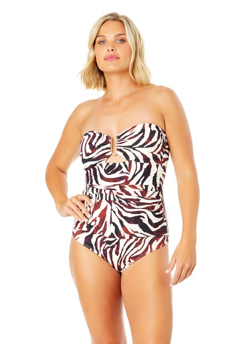 ANNE COLE TIGER DANCE RING FRONT BANDEAU ONE PIECE SWIMSUIT