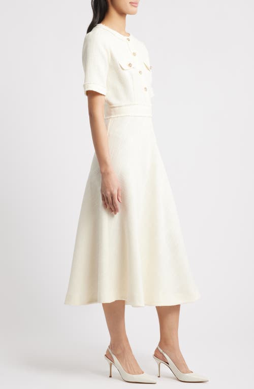 Zoe And Claire Short Sleeve Tweed A-line Dress In Cream