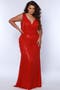 V-Neck Long Fitted Plus Size Sequin Fringe Formal Gown