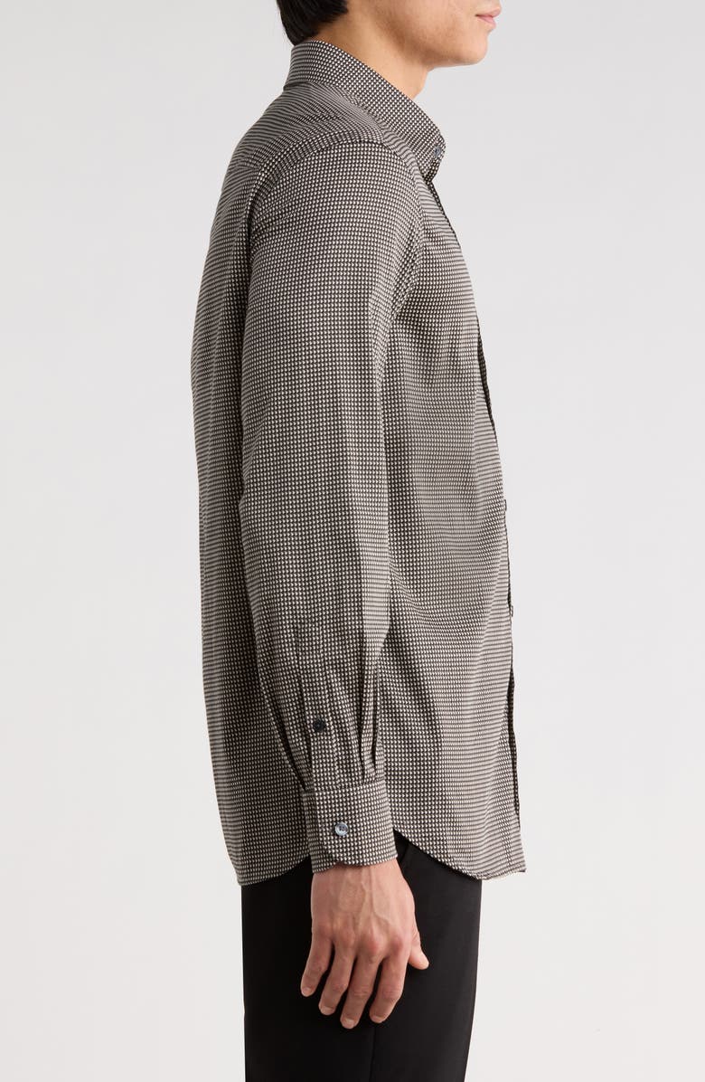 Emporio Armani Bird's Eye Stretch Button-Up Shirt, Alternate, color, Solid Black