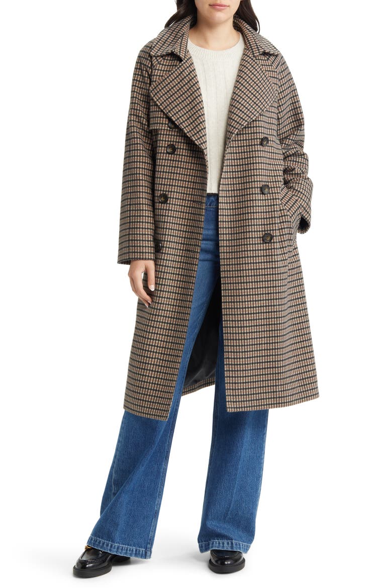 Plaid Wool Blend Trench Coat, Alternate, color, TAN