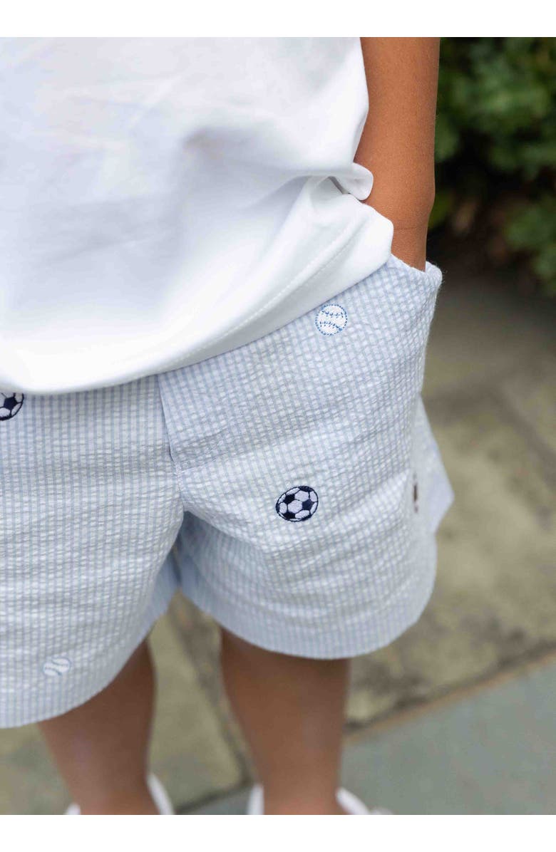 Florence Eiseman Check Seersucker Short with Embroidered Sport Balls, Alternate, color, Light Blue