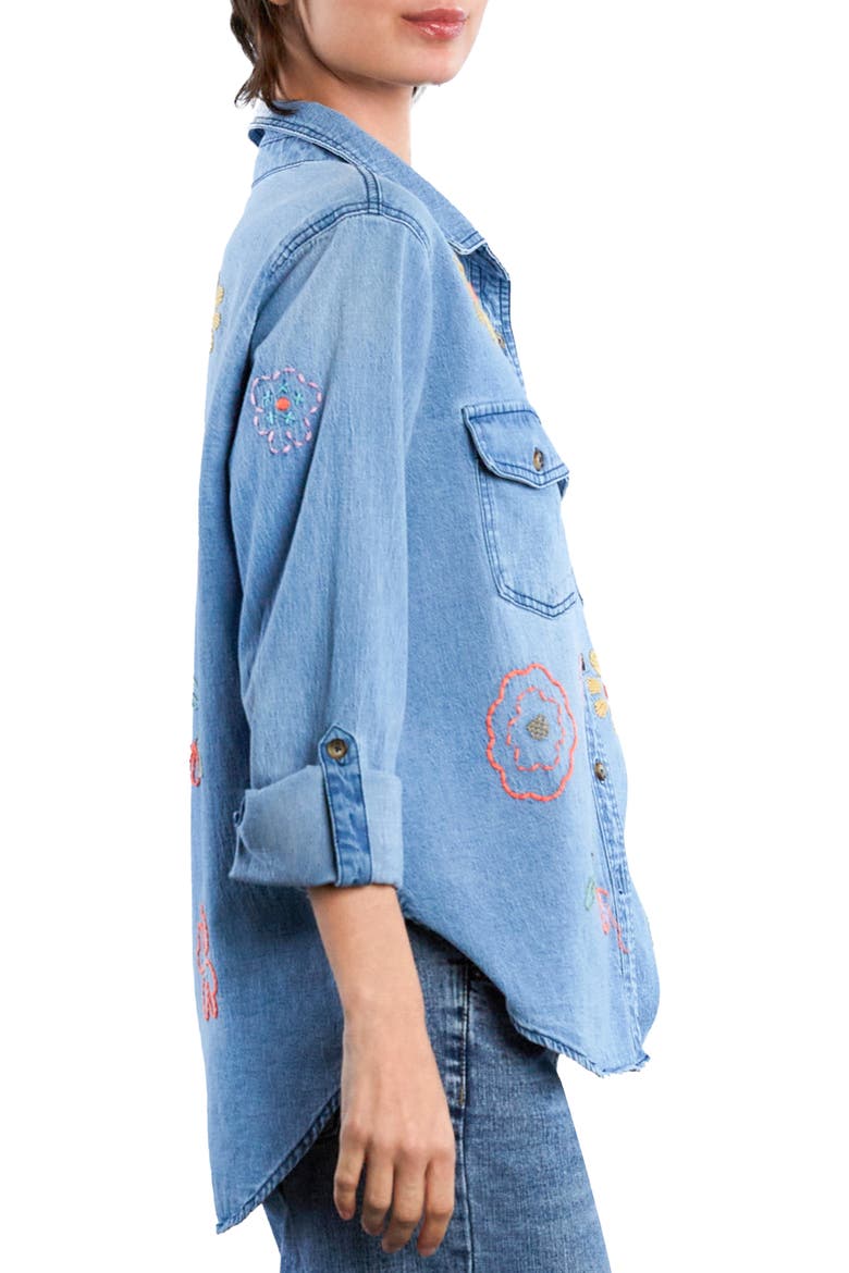 Happy Meadow Embroidered Denim Graphic Button-Up Shirt, Alternate, color, DENIM