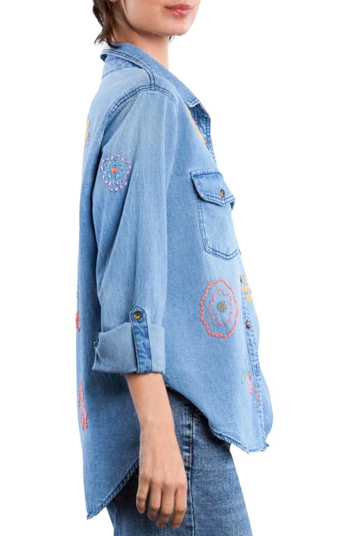Billy T Happy Meadow Embroidered Denim Graphic Button-up Shirt