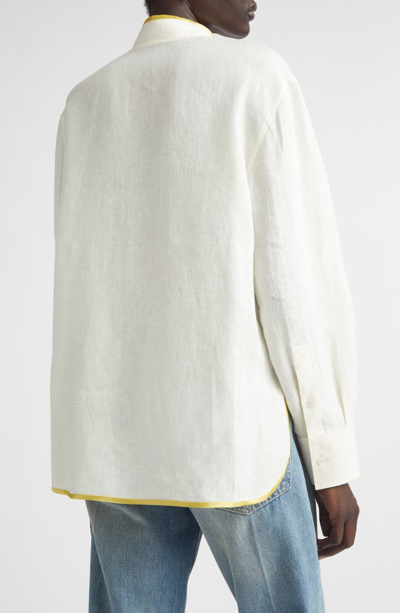 Valentino Floral Embroidered Linen Button-Up Shirt, Alternate, color, Ivory/ Multi