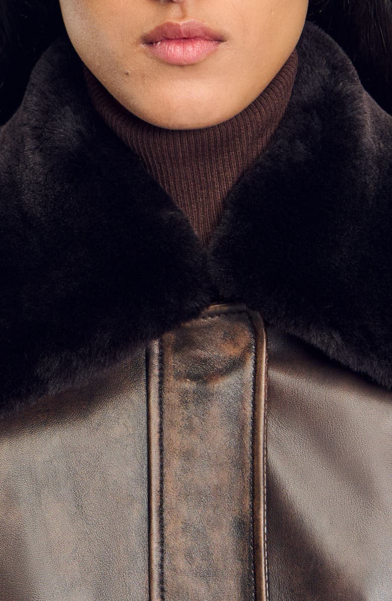 SANDRO Distressed leather jacket, Alternate, color, 