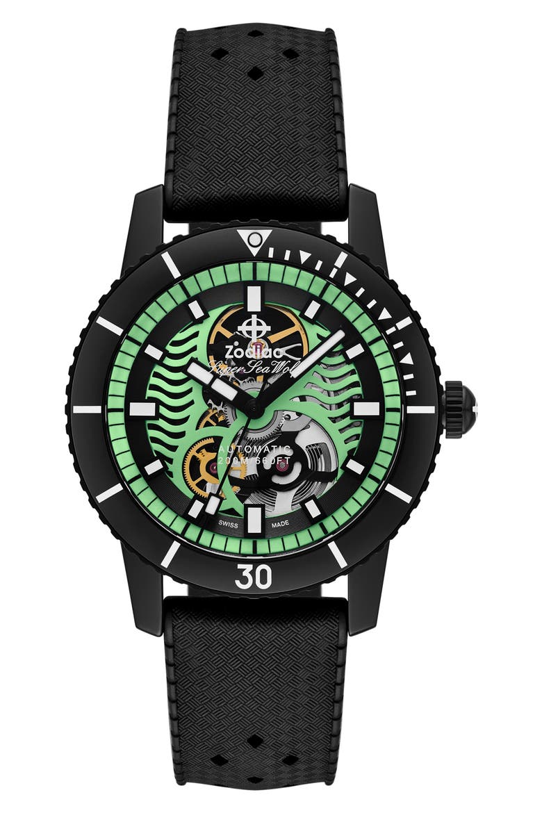 Zodiac Compression Diver Skeleton Rubber Strap Watch, 40mm (Men