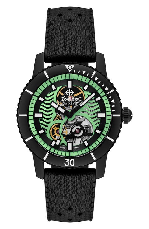 Compression Diver Skeleton Rubber Strap Watch, 40mm