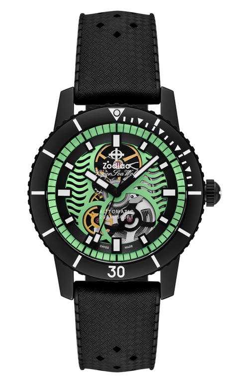 Zodiac Compression Diver Skeleton Rubber Strap Watch, 40mm In Black