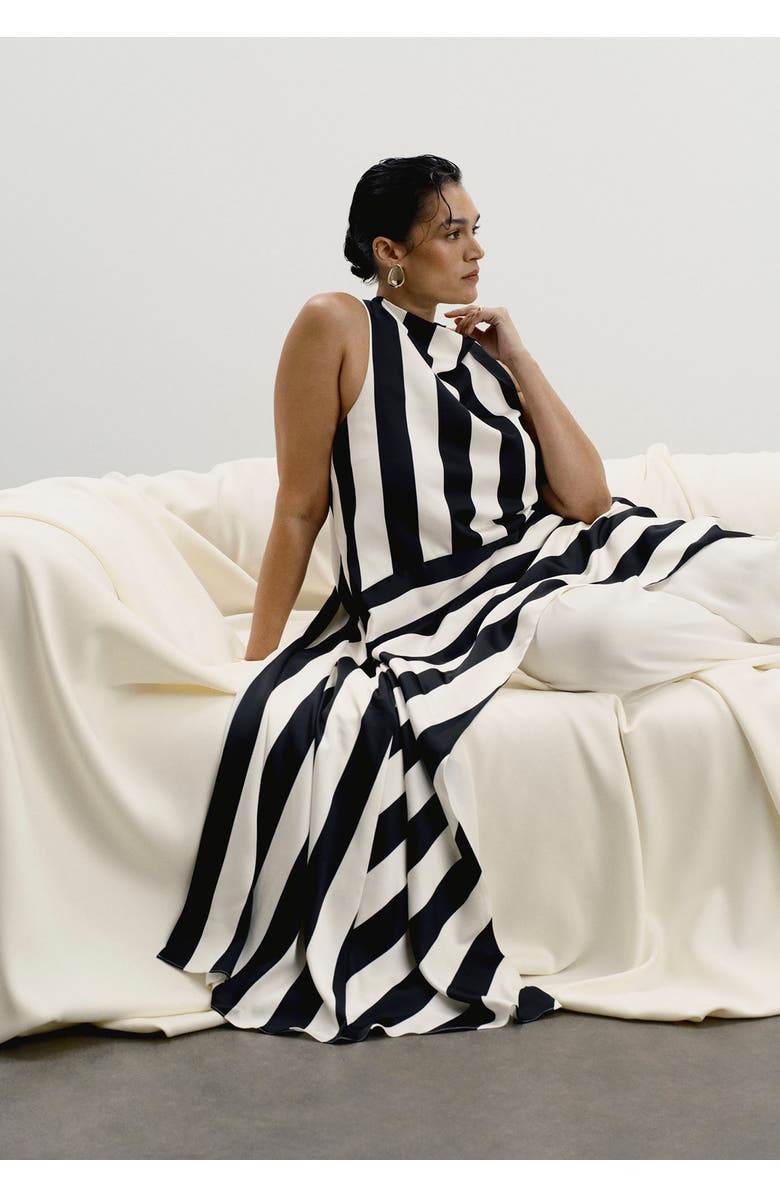 11 Honoré Longline Striped Satin Top, Alternate, color, Black White Stripe