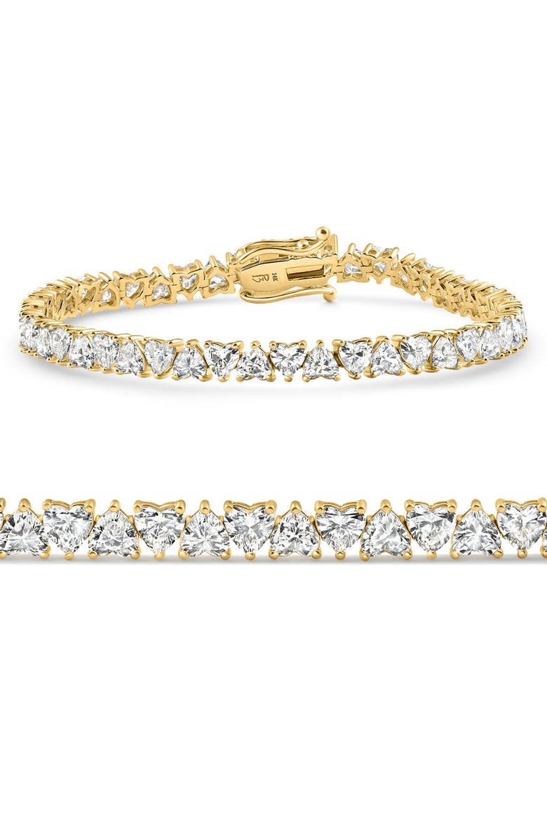 10.50Ct Heart Cut Diamond Tennis Bracelet 14k Gold 7" Lab Grown, Main, color, 14k Yellow Gold