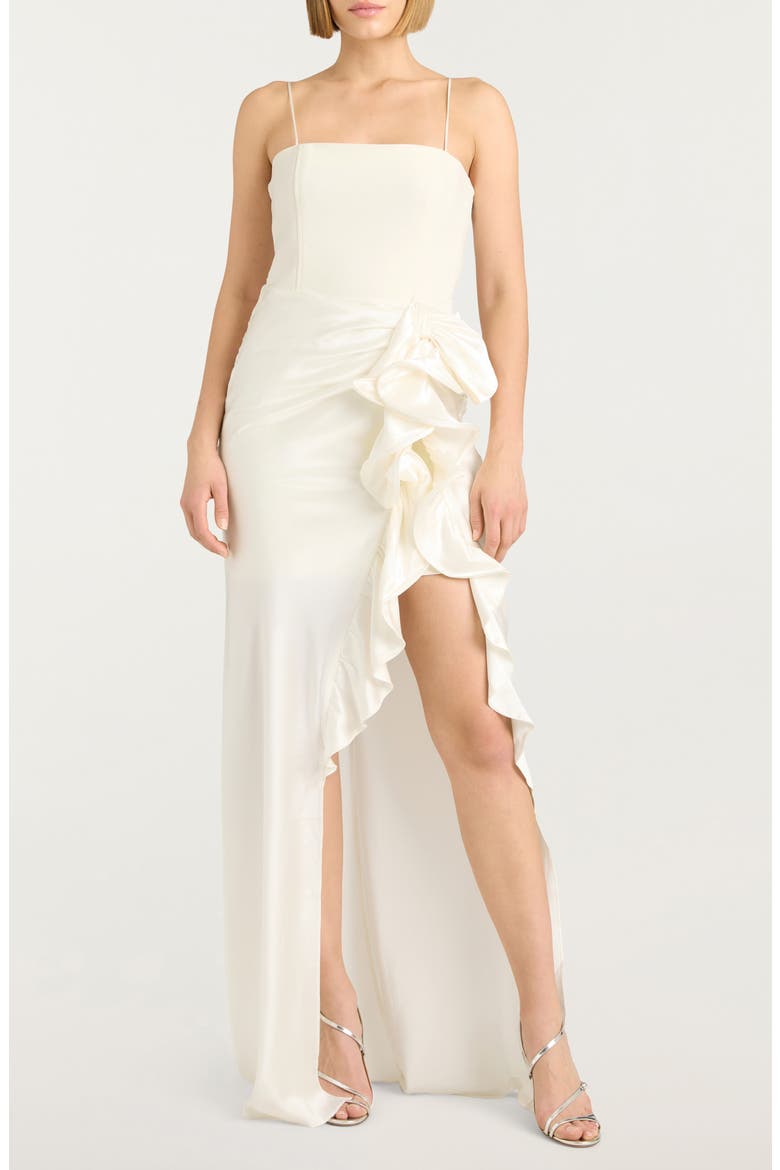 Drina Ruffle Column Gown, Main, color, IVORY