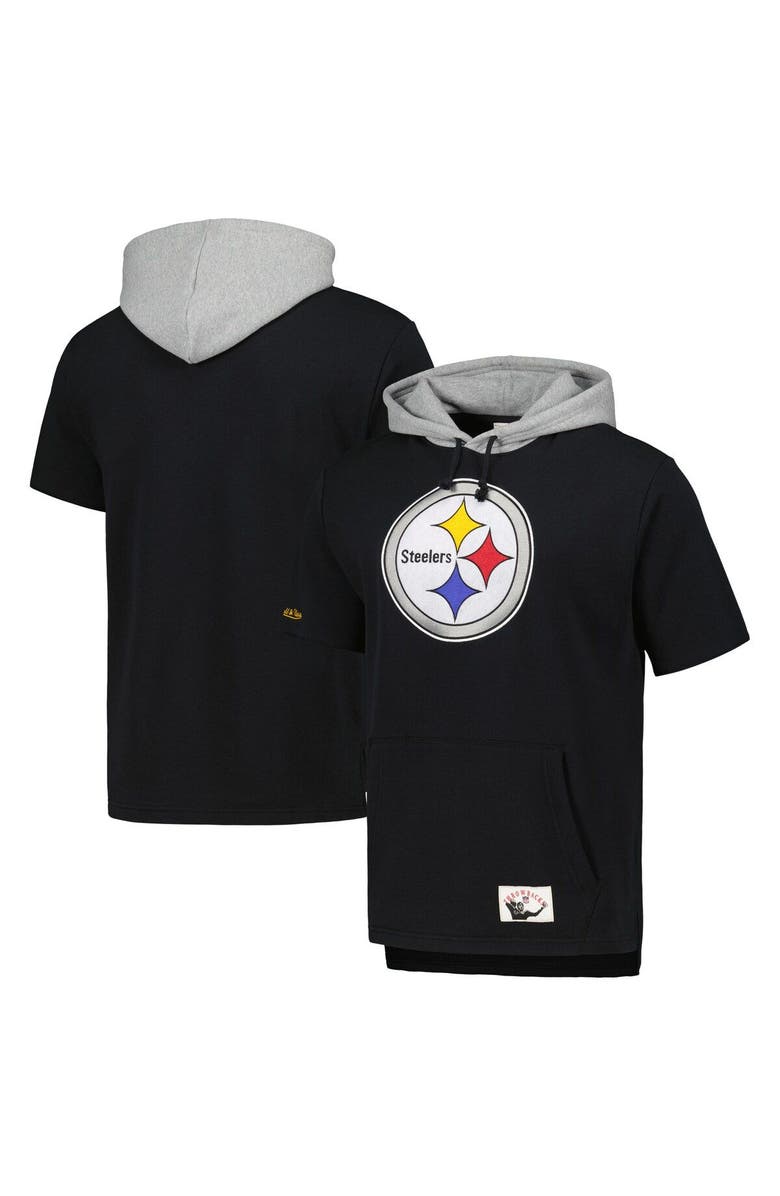 Mitchell & Ness Men's Mitchell & Ness Black Pittsburgh Steelers Postgame Short Sleeve Hoodie, Main, color,