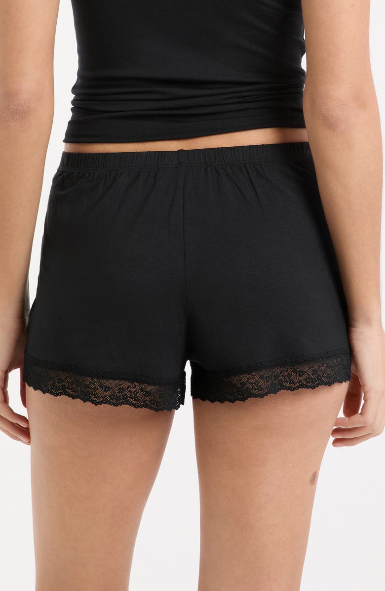 Etam Kitty Lace Trim Shorts, Alternate, color, Black