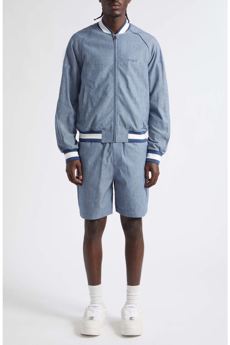 Couture Seam Engineer Stripe Cotton Bomber Jacket, Alternate, color, WHITE/ BLUE