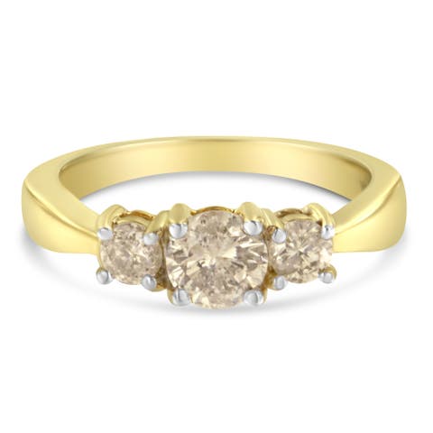 10K Yellow Gold Three Stone 1.0 Cttw Diamond Band Ring