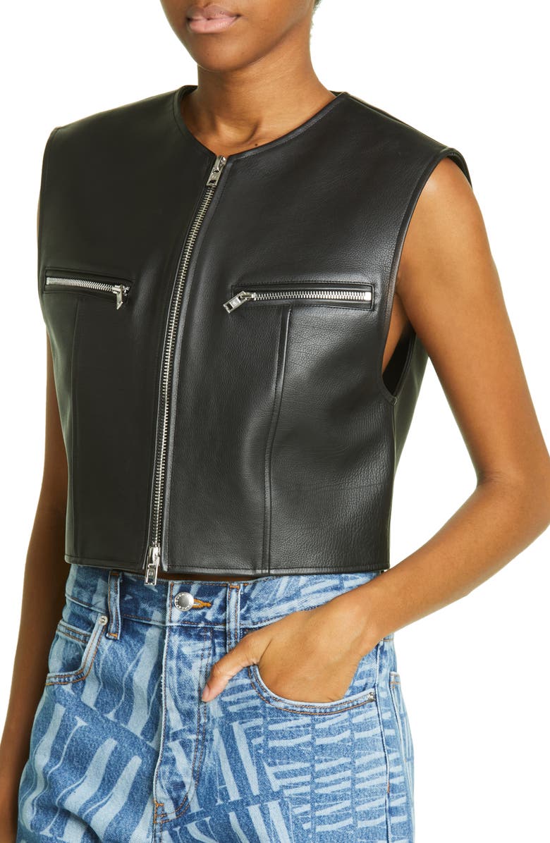 Alexander Wang Tailored Crop Leather Vest, Alternate, color, 