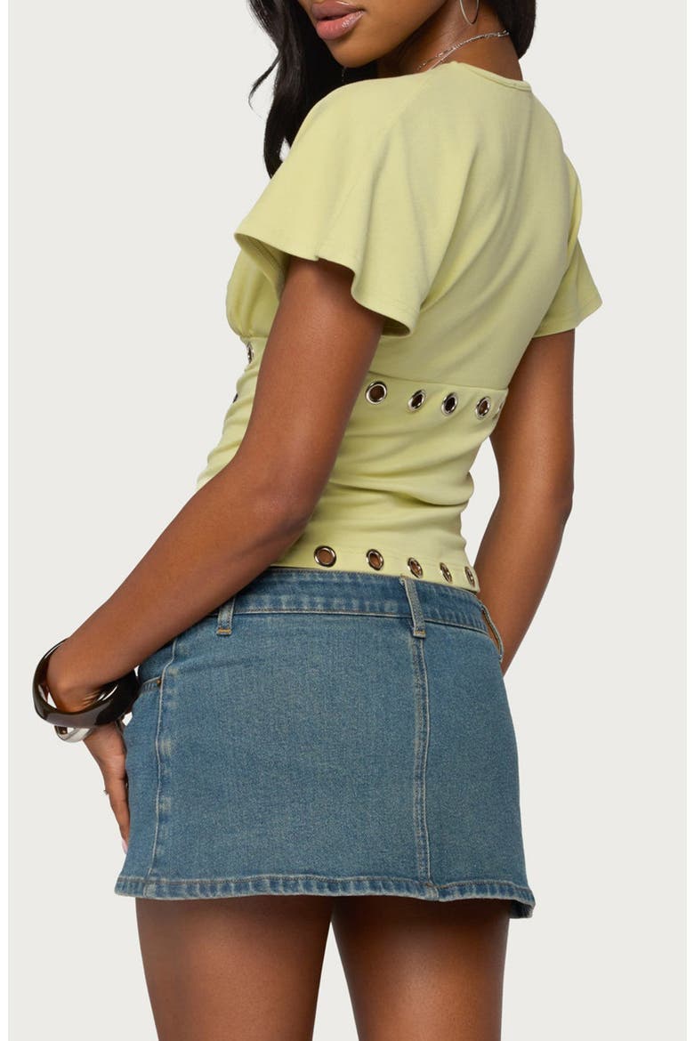 Grommet Flutter Plunge Neck Top, Alternate, color, GREEN