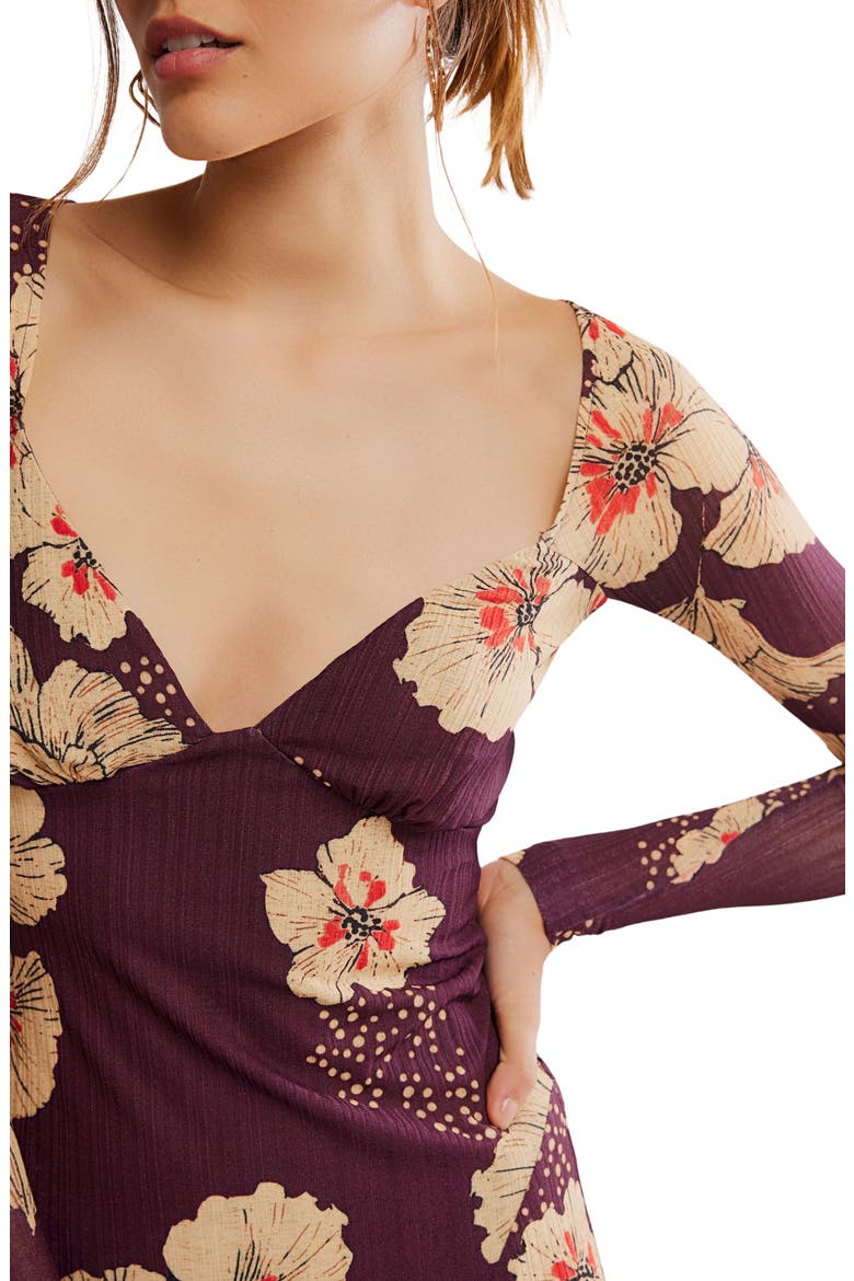 Calla Floral Long Sleeve Knit Midi Dress, Alternate, color, PLUM COMBO