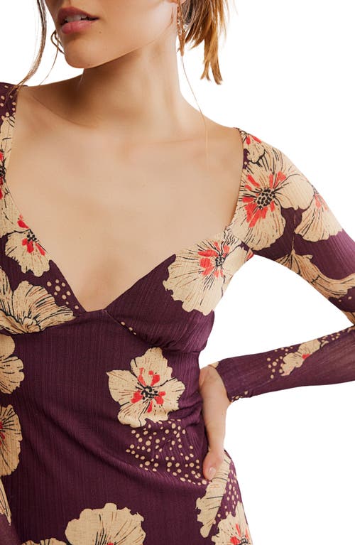 Free People Calla Floral Long Sleeve Knit Midi Dress In Brown