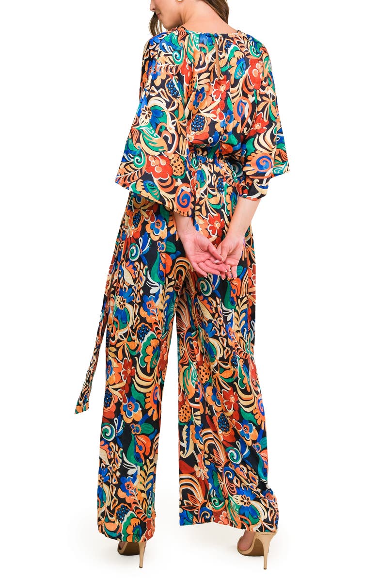 FLYING TOMATO Print Wide Leg Jumpsuit, Alternate, color, Black